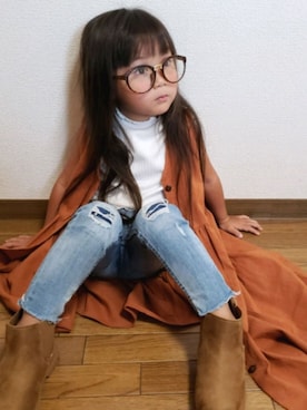 「( ๑´ ꒳`๑)のアイテム（ワンピース、オレンジ系）」を使った、momoさん（キッズ・100cm）の秋コーディネート
