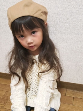 「blumのアイテム（ハンチング/ベレー帽、ベージュ系）」を使った、momoさん（キッズ・100cm）の秋コーディネート