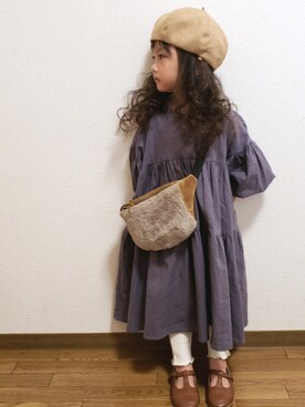 「blumのアイテム（ハンチング/ベレー帽、ベージュ系）」を使った、momoさん（キッズ・100cm）の秋コーディネート