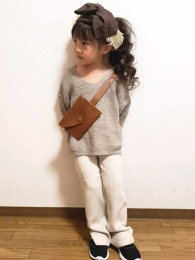 「kinookoのアイテム（ヘアアクセサリー、ブラウン系）」を使った、momoさん（キッズ・100cm）の秋コーディネート