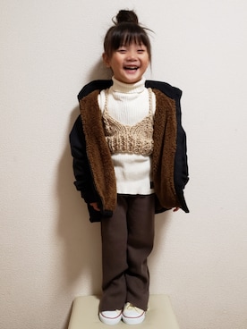 「northface（ノースフェイス）のアイテム（ジャケット/アウター、ブラック系）」を使った、momoさん（キッズ・100cm）の冬コーディネート