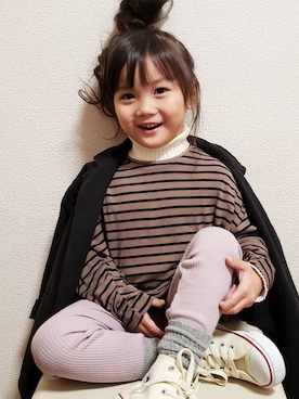 「tototo&のアイテム（ジャケット/アウター、ブラック系）」を使った、momoさん（キッズ・100cm）の冬コーディネート