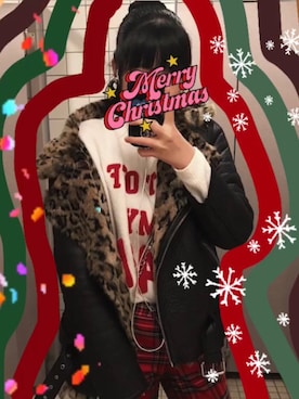 「タータンチェック」｜「アイテム（ライダースジャケット）」を使った、Rico Numotoさん（レディース・170cm）の冬コーディネート