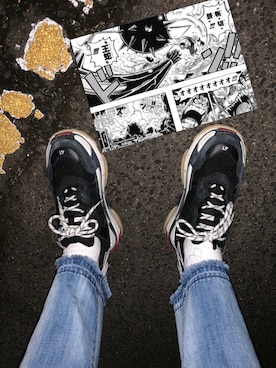 「BALENCIAGA（バレンシアガ）のBalenciaga Triple S Air Nylon Sneakers with Logo, Blanc（スニーカー、ホワイト系）」を使った、ラムネさん（メンズ・178cm）の夏コーディネート