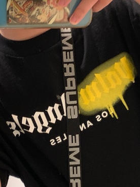 「Palm Angels（パームエンジェルス）のPalmAngels/パームエンジェルス/LA SPRAYED LOGO TEE/スプレーロゴロゴTシャツ（Tシャツ/カットソー、ブラック系）」を使った、ラムネさん（メンズ・178cm）の夏コーディネート