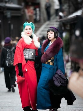 「きもの」｜「アイテム（その他）」を使った、川原マリアさん（レディース・157cm）の秋コーディネート