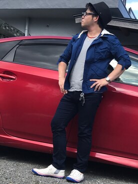 「BLACK LABEL CRESTBRIDGE（ブラックレーベル・クレストブリッジ）のアイテム（デニムパンツ）」を使った、PANDAさん（メンズ・166cm）の秋コーディネート