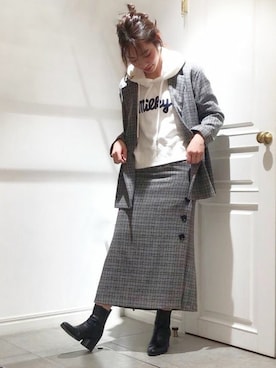 「MERCURYDUO（マーキュリーデュオ）のアイテム（パーカー）」を使った、MERCURYDUOさん（レディース・158cm）の冬コーディネート