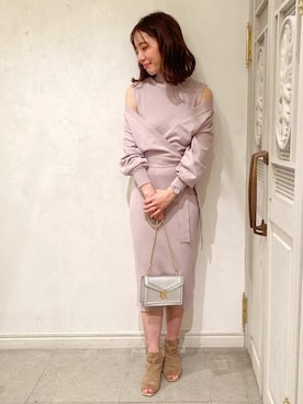 「カシュクールニット」｜「アイテム（ワンピース/ドレス）」を使った、MERCURYDUOさん（レディース・158cm）の春コーディネート
