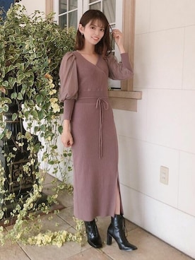 Free Size正規激安 マーキュリーデュオ 完売商品 異素材スリーブカシュクールニットワンピース ひざ丈ワンピース ワンピースfree Size Www Marengoef Com