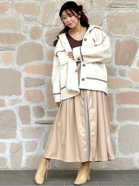 「MERCURYDUO（マーキュリーデュオ）のアイテム（その他アウター）」を使った、MERCURYDUOさん（レディース・158cm）の冬コーディネート