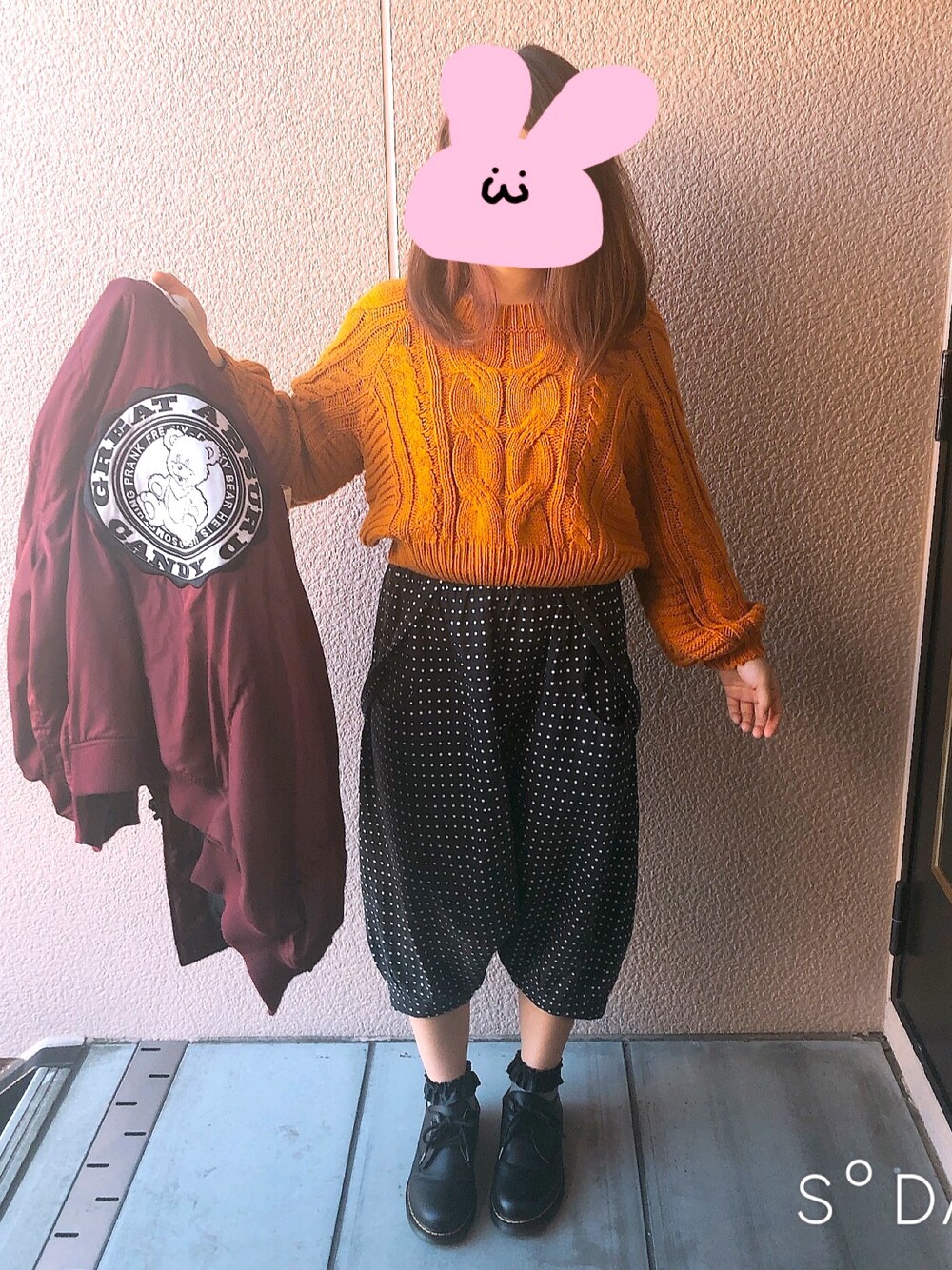 「カジュアル、今日のコーデ、サルエル、前後ろ逆でも着れるよ、リバーシブル、tocotocoであってるかな、tocotoco、nice claup、セーター、マスタード」｜「NICE CLAUPのアイテム（ニット/セーター、イエロー系）」を使った、maoさん（レディース・157cm）の冬コーディネートの1枚目の写真