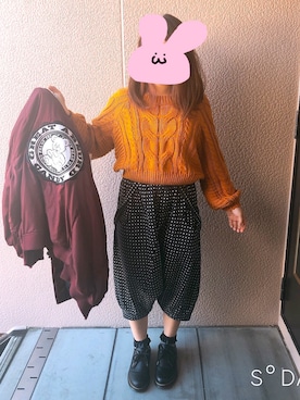 「マスタード」｜「アイテム（MA-1）」を使った、maoさん（レディース・157cm）の冬コーディネート