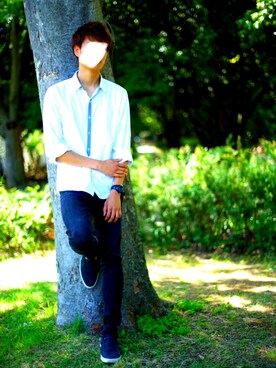 「Right-on（ライトオン）のアイテム（Shirts、ホワイト系）」を使った、Keitaさん（メンズ・184cm）の春コーディネート