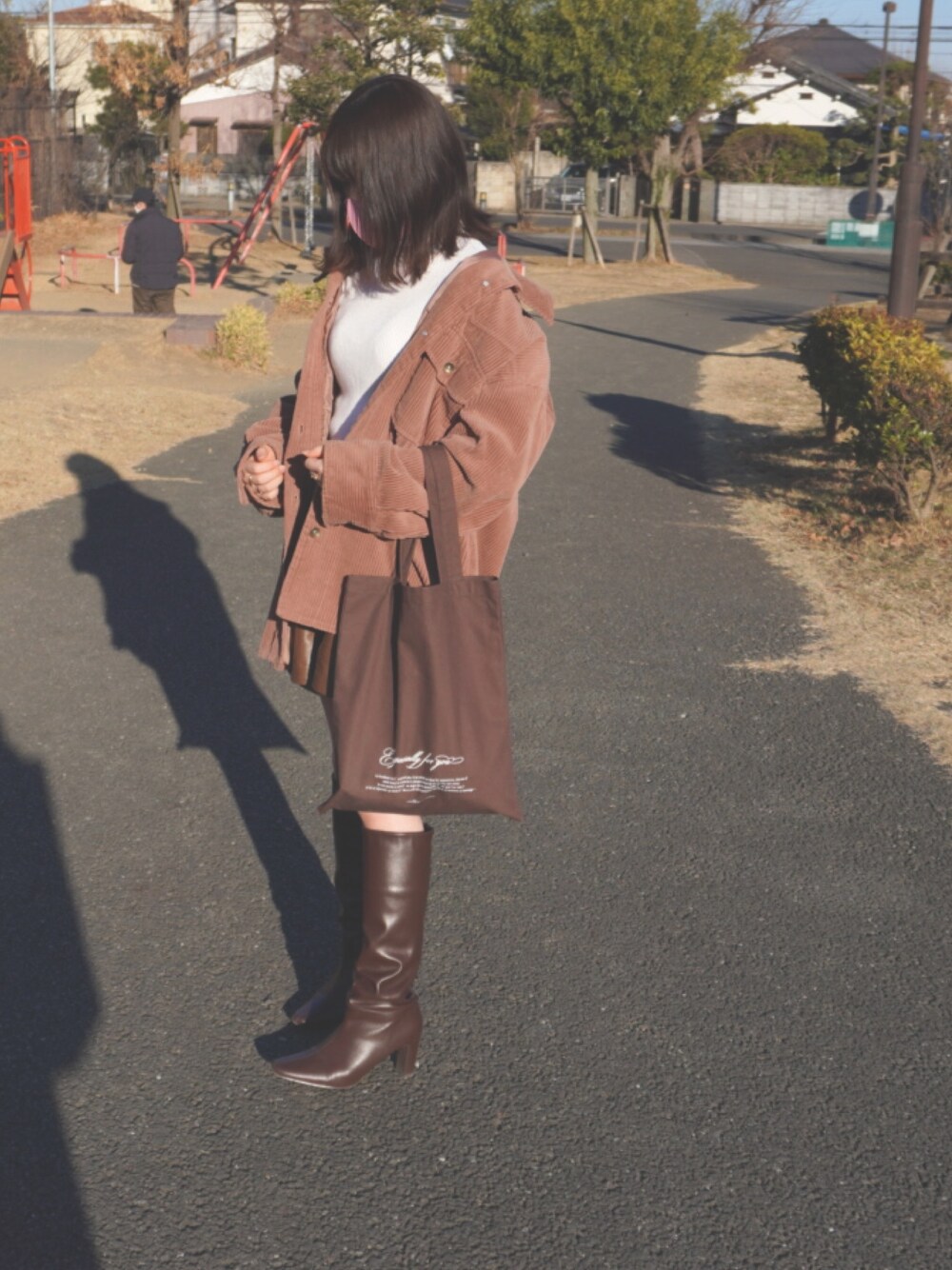 「低身長、低身長コーデ、151cm、ブラウンコーデ、ロングブーツ、GRL、wcloset、mellowneon」｜「w closetのアイテム（ジャケット/アウター、ブラウン系）」を使った、mana✿さん（レディース・151cm）の冬コーディネートの1枚目の写真