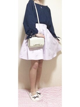 「？？？のアイテム（スカート、パープル系）」を使った、はるさん（レディース・155cm）の夏コーディネート