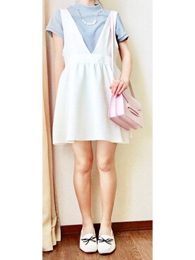 「しまむら（シマムラ）のアイテム（トップス、グレー系）」を使った、はるさん（レディース・155cm）の夏コーディネート
