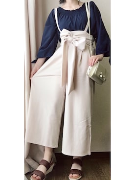 「positivaのアイテム（オールインワン・サロペット、ベージュ系）」を使った、はるさん（レディース・155cm）の夏コーディネート