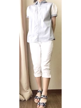 「GU（ジーユー）のアイテム（パンツ、ホワイト系）」を使った、はるさん（レディース・155cm）の夏コーディネート