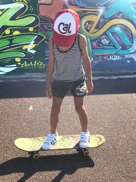 「Ocean Pacific（オーシャンパシフィック）のアイテム（帽子）」を使った、コタ＋☻さん（キッズ・120cm）の夏コーディネート