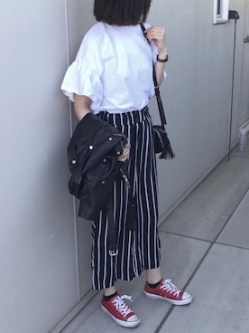 「袖フリル」｜「アイテム（ジャケット/アウター）」を使った、MAYUさん（レディース・163cm）の夏コーディネート