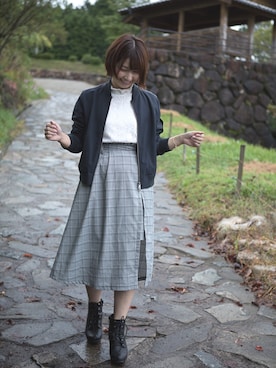 「レースブラウス」｜「アイテム（ブルゾン）」を使った、chanmaruさん（レディース・153cm）の秋コーディネート