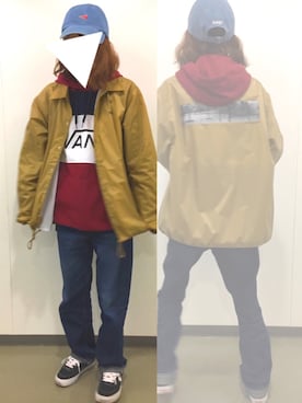 「HUF」｜「アイテム（ナイロンジャケット）」を使った、Nanamiさん（レディース・159cm）の冬コーディネート