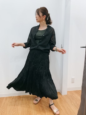 「UNIQLO（ユニクロ）のアイテム（シャツ/ブラウス、ブラック系）」を使った、yayonimu84さん（レディース・159cm）の夏コーディネート