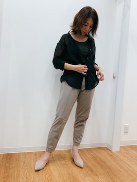 「UNIQLO（ユニクロ）のアイテム（その他パンツ、ベージュ系）」を使った、yayonimu84さん（レディース・159cm）の夏コーディネート