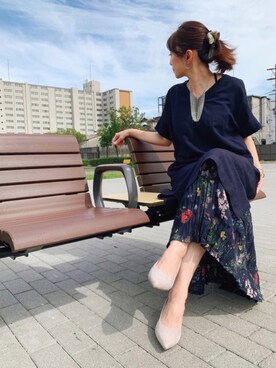 「UNIQLO（ユニクロ）のアイテム（ワンピース、ブルー系）」を使った、yayonimu84さん（レディース・159cm）の夏コーディネート