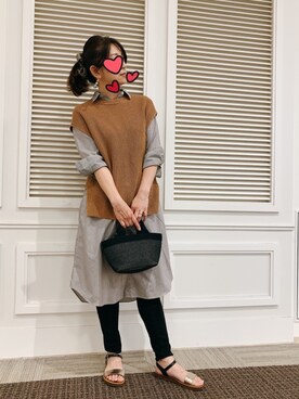 「UNIQLO（ユニクロ）のアイテム（ベスト、ブラウン系）」を使った、yayonimu84さん（レディース・159cm）の夏コーディネート