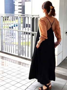 「UNIQLO（ユニクロ）のアイテム（ワンピース、ブラック系）」を使った、yayonimu84さん（レディース・159cm）の夏コーディネート