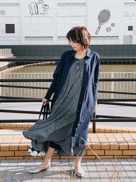 「UNIQLO（ユニクロ）のアイテム（ワンピース、ブルー系）」を使った、yayonimu84さん（レディース・159cm）の夏コーディネート
