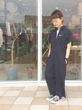 「仕事着」｜「アイテム（つなぎ/オールインワン）」を使った、madoka さん（レディース・152cm）の春コーディネート