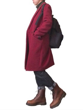 ジャケット アウターを使った ワインレッドコート の人気ファッションコーディネート Wear