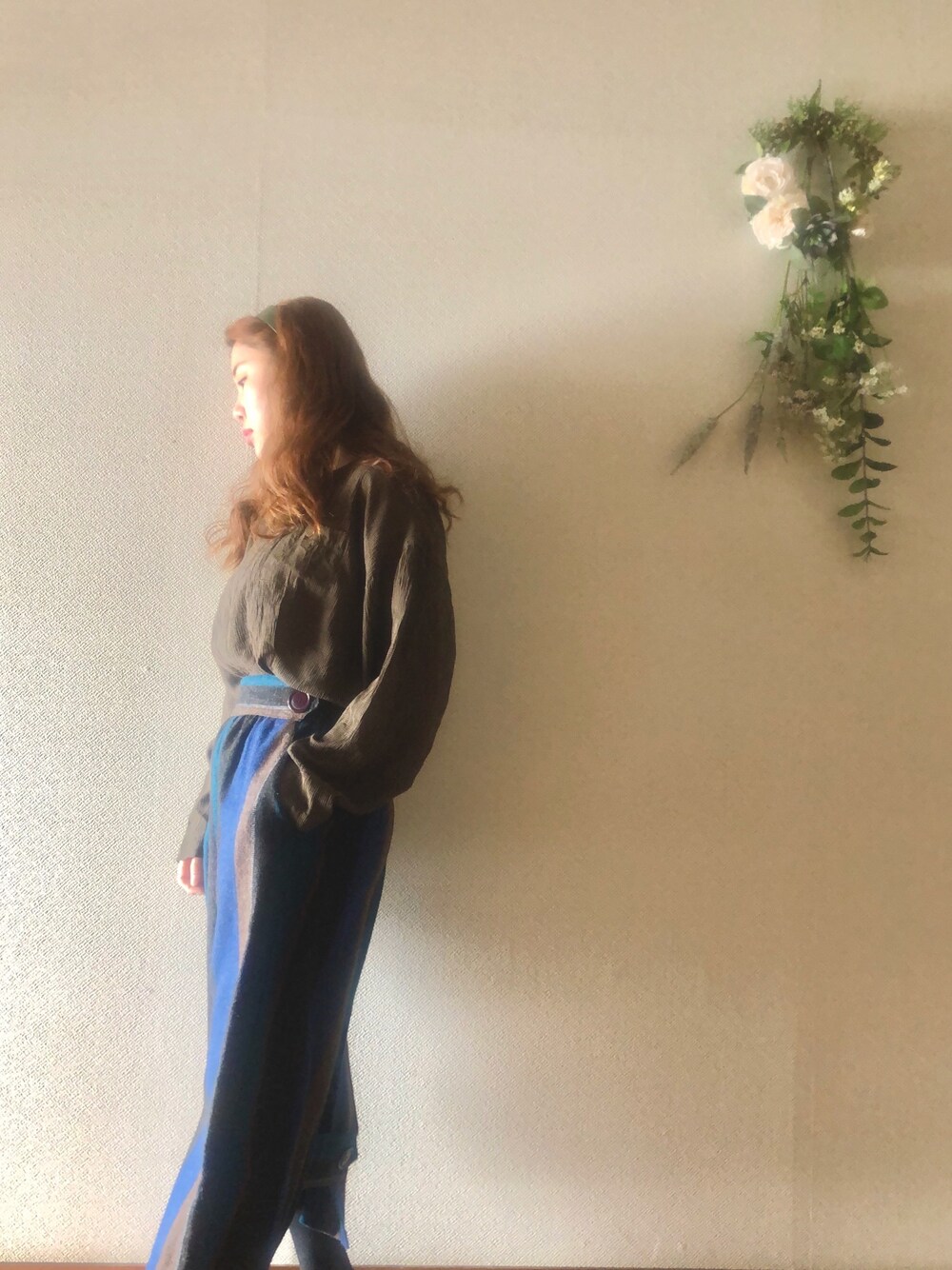 「古着、ガーリー、大人カジュアル、ブラウス、タイトスカート、カチューシャ、チビーズ✳︎、低身長、お出かけコーデ、VINTAGE」｜「usedのアイテム（トップス、グリーン系）」を使った、MIZUKIさん（レディース・149cm）の春コーディネートの1枚目の写真