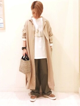 「Samansa Mos2（サマンサ モスモス）の綿バンブーコートワンピース（その他アウター、ベージュ系）」を使った、こばみさん（レディース・148cm）の春コーディネート