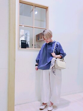 「Samansa Mos2（サマンサ モスモス）のアイテム（シャツ/ブラウス、ブルー系）」を使った、こばみさん（レディース・148cm）の春コーディネート