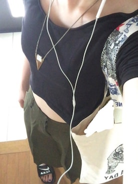 「H&M（エイチ・アンド・エム）のアイテム（Tシャツ/カットソー）」を使った、つるさん（レディース・160cm）の夏コーディネート