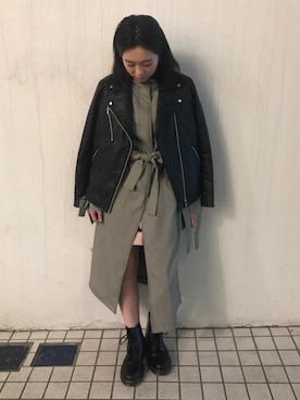 「H&M（エイチ・アンド・エム）のアイテム（ステンカラーコート）」を使った、つるさん（レディース・160cm）の春コーディネート
