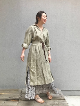 「アイテム（ワンピース/ドレス、グリーン系）」を使った、つるさん（レディース・160cm）の春コーディネート