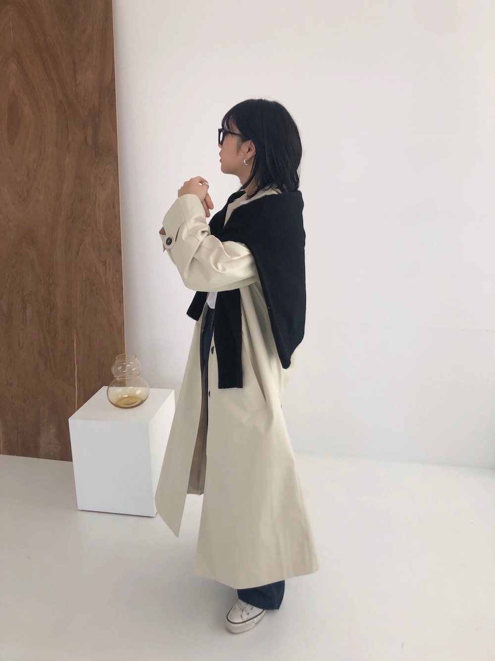 「秋コーデ、秋のコーデ、韓国ファッション、トレンチコート」｜「oraeshopのアイテム（その他、ホワイト系）」を使った、yunさん（レディース・157cm）の秋コーディネートの1枚目の写真