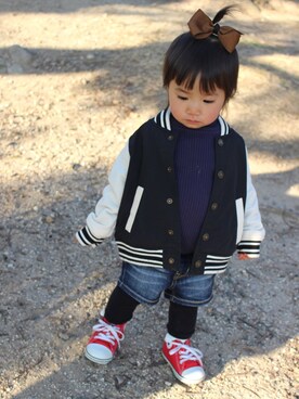 「kids」｜「アイテム（スタジャン）」を使った、nozo◡̈♥︎♡さん（キッズ・80cm）の冬コーディネート
