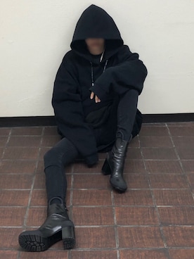 「RANDOM IDENTITIES（ランダムアイデンティティーズ）のアイテム（ブーツ）」を使った、僕ノ墓さん（メンズ・186cm）の冬コーディネート