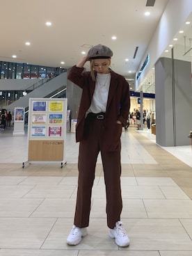 「セットアップコーデ」｜「アイテム（ハンチング/ベレー帽）」を使った、𝘴𝘢𝘦 /𝘴𝘢𝘳𝘪さん（レディース・167cm）の冬コーディネート