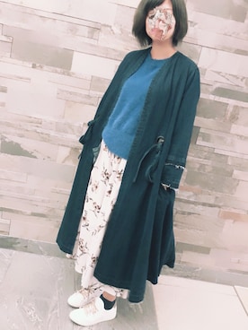 「花柄パンツ」｜「アイテム（デニムジャケット）」を使った、Mio®︎さん（レディース・170cm）の春コーディネート