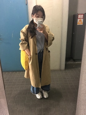 「ベルイエロー」｜「アイテム（トレンチコート）」を使った、ponさん（レディース・154cm）の春コーディネート
