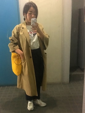 「ベルイエロー」｜「アイテム（トレンチコート）」を使った、ponさん（レディース・154cm）の春コーディネート