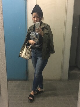 「BLISS POINT（ブリスポイント）のアイテム（帽子）」を使った、ponさん（レディース・154cm）の春コーディネート