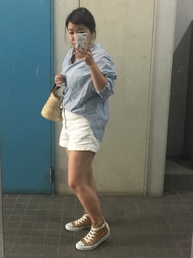 「Enasoluna（エナソルーナ）のアイテム（ピアス（両耳用））」を使った、ponさん（レディース・154cm）の夏コーディネート